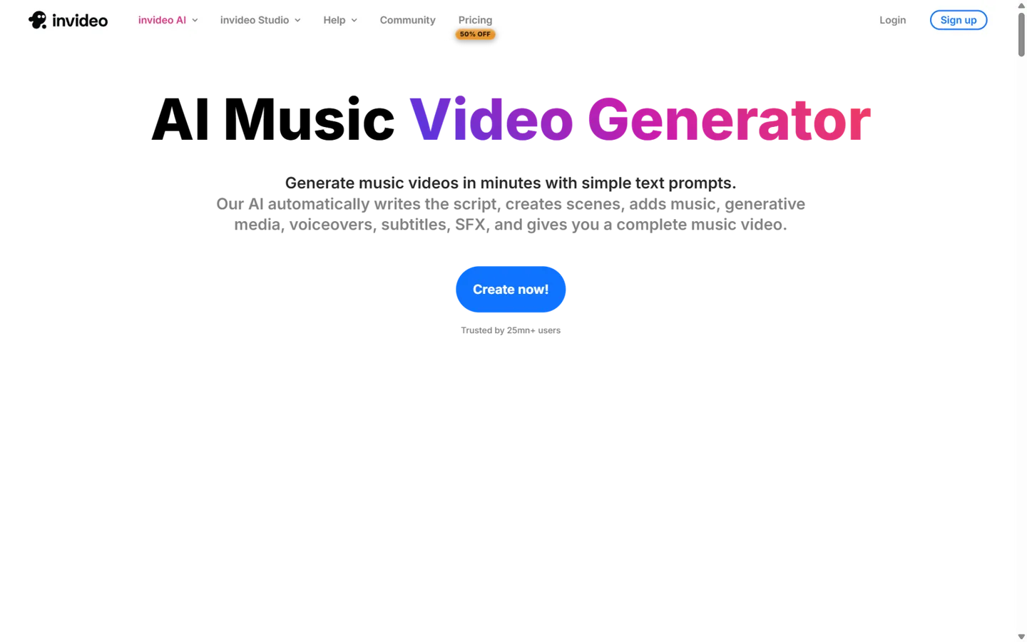 InVideo — prompt-to-video music video maker with a 16-million-item stock library
