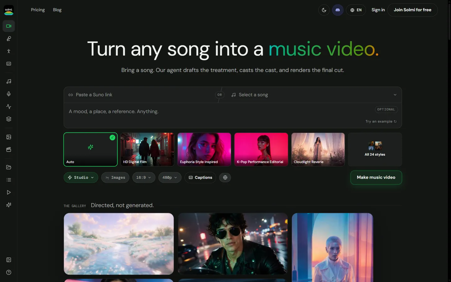Solmi.ai — turn any song into a music video with an AI agent that drafts the treatment and casts the scenes