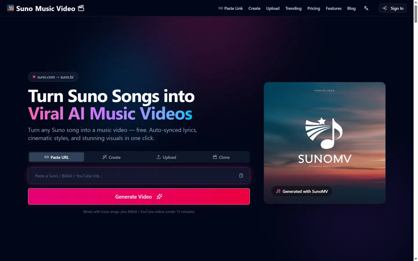 SunoMV — turn Suno songs into lyric videos with AI-generated imagery per line and word-by-word karaoke sync